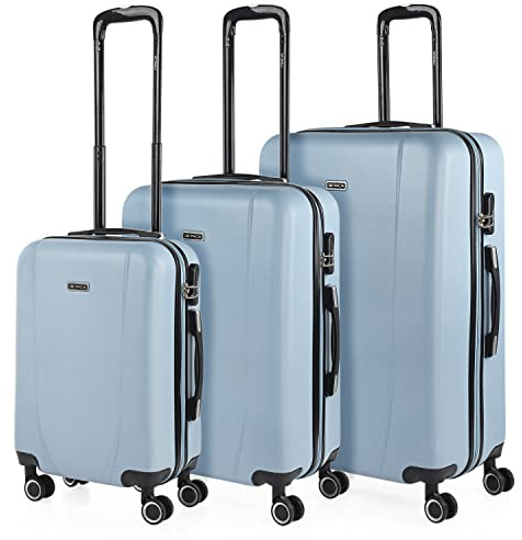 ITACA - Set de Valise Rigide avec roulettes pivotantes - Set Valise léger, Grande capacité, Organisation astucieuse pour Les Voyages Longs, Bleu Clair