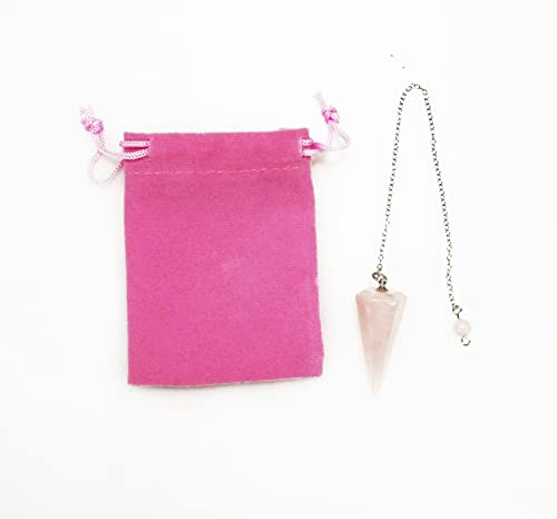 Natursten Pendel Rosenkvarts, Kristallpendel, Vintage Hexagonal Kristallpendel för Radiestesi, Pendel Chakra Reiki Divination Wiccan Meditation (Rosa)