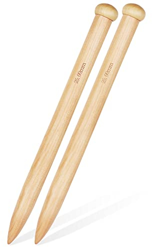 Aeelike Ferri da maglia giganti in bambù per filati grossi, 25 mm, in legno spesso, lunghi 35 cm, ferri da maglia giganti per coperte pesanti, ferri da maglia extra large