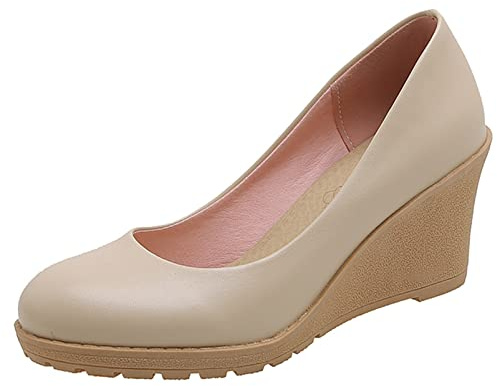 Donna Décolleté con Zeppa Punta Rotonda Pompe Classicohe Senza Chiusura Scarpe Elegantii con Tacco Alto con Plateau, 546Oib Apricot Numero 36 EU