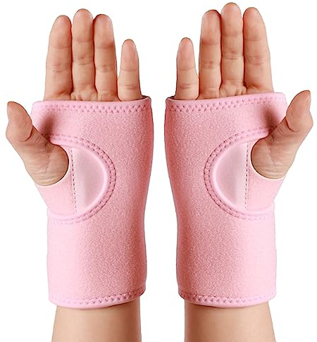 yeloumiss Wrist Splint Support Brace 1 Pair Compression Wrist Brace Elastic Adjustable Carpal Tunnel Support with Metal Strip for Sports, Fitness, Arthritis, Tendonitis One Size (Pink, Left + Right)