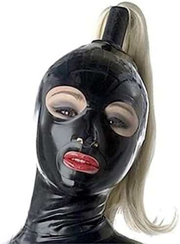 Cappuccio In Lattice Nero Con Coda Di Cavallo Bionda Maschera Di Gomma Con Cerniera Posteriore Con Parrucca Dorata Costume Da Festa Per Cosplay,medio
