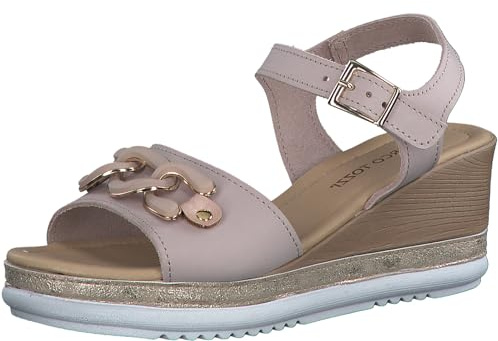 MARCO TOZZI Sandali Donna con Tacco a Zeppa con Cinturino Regolabile in Pelle, Rosa (Rose Nubuck), 39 EU
