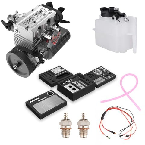 Lumivive SEMTO Motor ST-NF2 Modellbausatz, Mini Inline Doppelzylinder Viertakt Luftgekühlter Nitro-Verbrennungsmotor Modell mit Zündanlage, F-Typ Elektrostecker, Kraftstofftank und Ölleitung