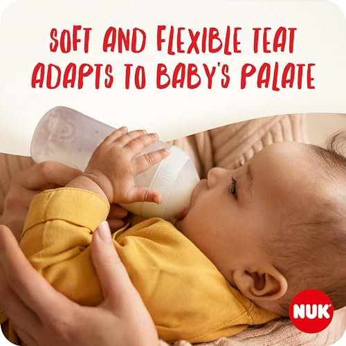 NUK Perfect Match Glass Baby Bottles Set | 3+ Months | Adapts to Baby's Palate | Temperature Control | Anti Colic Vent | 120 ml & 230 ml | BPA-Free | Silicone Teats | Rainbow | 4 Count
