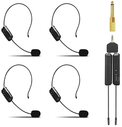 Wireless Microphone System for 4 People,2.4G Wireless Headset Mics and Handheld Mics 2 in 1,Ideal for Speakers,Voice Amplifier,PA System,Teacher,Tour Guides,Fitness Instructor