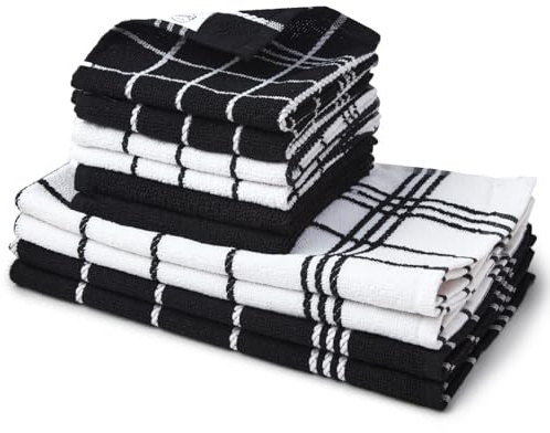 Encasa XO Juegos de paños de Cocina y paños de Cocina Combo Negro Toallas de Felpa de algodón Altamente absorbentes | 30x30 cm & 40x60 cm | Multiusos para Lavar Platos y Limpiar Juego de 10