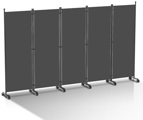 Vigevee Paravent Raumteiler Klappbar Freistehend Trennwand auf Rollen - Umkleide Sichtschutz Raumtrenner 5 Teilig 284x181 cm für Büros, Balkon - Anthrazit