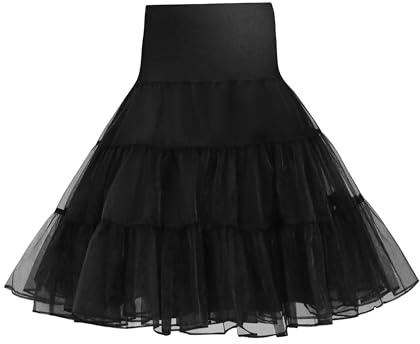 Wikoan Enaguas Cortas para Mujer Vintage Enaguas de 50's Retro Oscilación de 1950 Rockabilly Negro,XXL