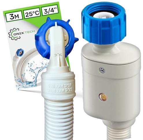 Acquastop Tubo Carico Lavatrice e Lavastoviglie 3m e Valvole Ø 3/4″ Campo di Pressione 0,2-10 Bar Fino al 90°C - Garanzia di 5 Anni - MADE IN EU - ONIX TECH