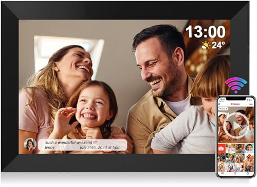 UCMDA Cornice Digitale WiFi 10,1 Pollici - Cornici Digitali Smart Touchscreen IPS HD, Portafoto Digitale con Auto-rotazione, Cloud Cornice Foto Digitale/Condividi Foto con l'App Frameo, 32 GB