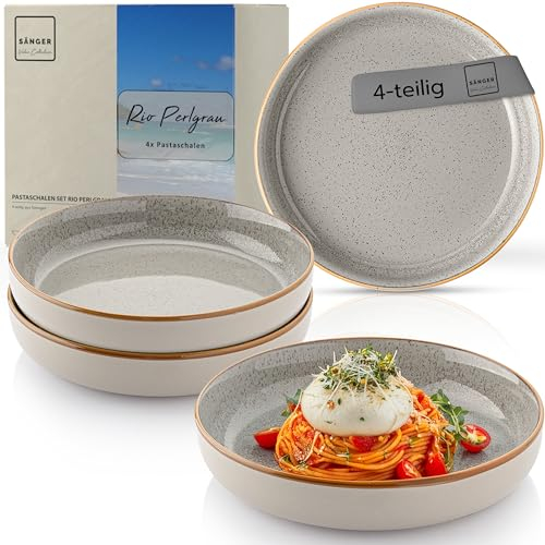 Sänger Rio Perlgrau | Pastaschalen 4 teilig, 4x Nudel Schalen aus Steingut, Schüssel Set spülmaschinenfest mikrowellenfest kratzfest, große Schüssel grau 750 ml | VALUE COLLECTION