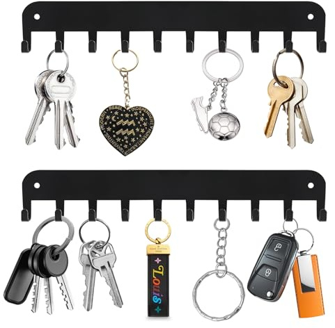 Yoanxong 2 Pack Key Holder Wall Mount, 10 Hooks Car Key Holder for Wall, No Drilling Required, Key Hooks Adhesive, Keys Holder on Wall, Key Rack Wall Mount for Entryway, Living Room, Hallway (Black)