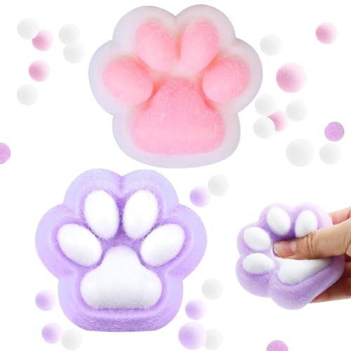 Cat Paw Squeeze Toy, 2 stycken Squishy Cat Paw, söta mjuka katttassar klämleksaker, katttassar squishy, stressminskning, fidget-leksaker (lila#rosa)