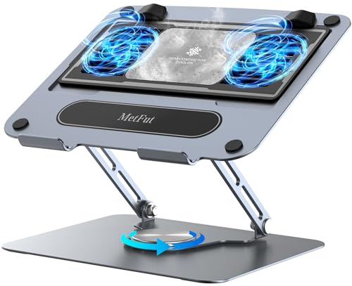 MetFut Laptop Cooling Pad with Detachable Thermoelectric Cooler, Adjustable Height & Angle, 360 Rotation Base, Carbon Steel Framework, Ultra-quiet & Super Sturdy for up to 15.6” Laptop (Grey)