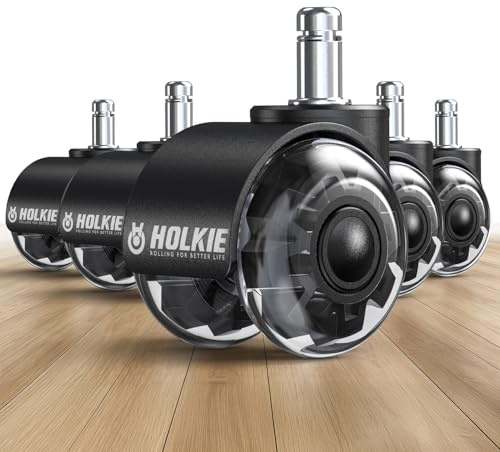 HOLKIE Bürostuhl Rollen 5er Set - Hartbodenrollen für Parkett & Laminat - 11mm Gummi Leise Doppelrollen aus Gummi - Bodenschonend ohne Unterlegmatte - Schwarz Leises & Sanftes Gleiten Castors