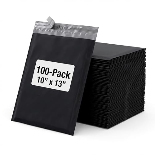 BOX USA Shipping Bags 10 x 13 (100-Pack) Black - Heavy Duty Self-Adhesive Envelope Poly Mailers for Packing, Secure Shipping, & Small Business Mailing