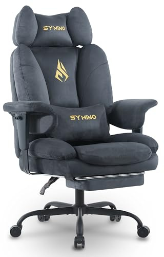 Symino Sofa-ähnliches Gaming Stuhl mit Umhüllendes Sitzerlebnis, Ergonomisch Chefsessel Bürostuhl, Wildlederimitat Schreibtischstuhl Höhenverstellbarer Office Chair Computerstuhl 130kg, Grau