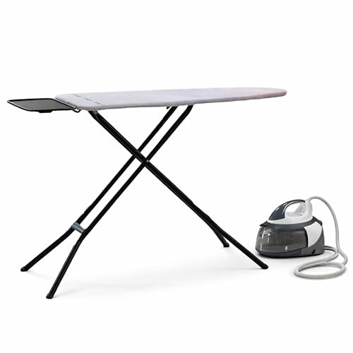 Asse da Stiro - MISURA: 120x38 cm - con Poggiaferro XL per Generatore di Vapore, Copriasse in Titanio Resistente 200°C, Struttura 28 mm Ultra Stabile, Asse Da Stiro Salvaspazio, Altezza Regolabile