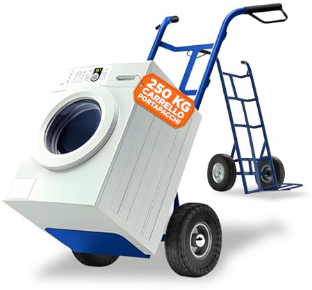 Avilia - Carrello Portapacchi con 2 Ruote Pneumatiche – Struttura in Metallo, 250 kg | Carrello Saliscale con Manico Ergonomico, Multiuso Traslochi, Edilizia, Terreno (Blu, Chilogrammi, 250)