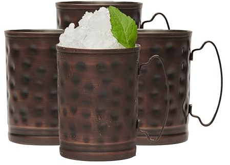 Libbey 14 Ounce Moscow Mule Mugs with Handle, Hammered Finish Moscow Mule Cups Set of 4 , Copper Cups for Drinking Iced tea, Water and More