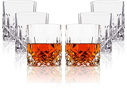 LEMONSODA Crystal Cut Old Fashioned Whiskey Glasses Set of 2, 4, 6-10oz Ultra-Clear Premium Lead-Free Rocks Glass Tumbler For Drinking Bourbon, Scotch, Cognac, Cocktails (Set of 6)