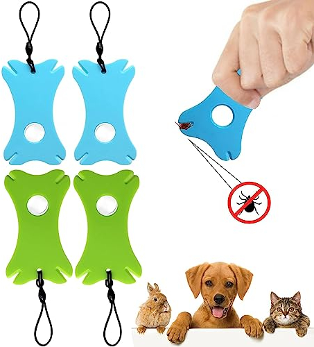 SHUBEIEUMI Zeckenentferner, 4 Stück Zeckenkarte Mit Vergrößerungsglas, Immer Dabei Zeckenkarte mit Lupe, Zeckenkarte für Menschen Kinder Hunde Katzen, Einfach zu verstaue (Blau+Grün)