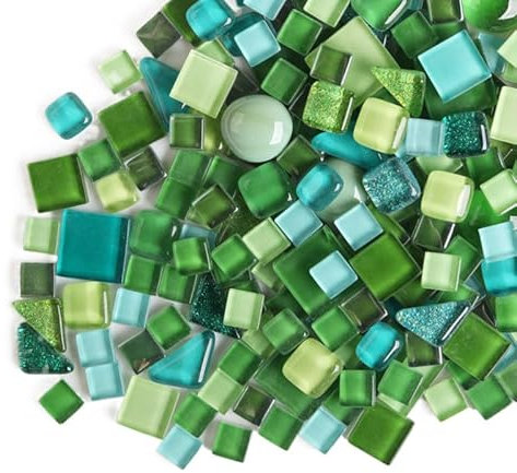200g Kristall-Mosaik-Glasfliesen, Irregulär Bunte Kleine Mosaiksteine Glasstücke zum Basteln, Haus Deko(Grün)