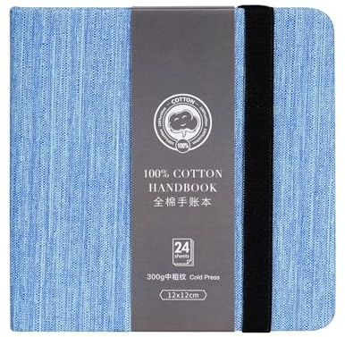 Lightwish Diario quadrato per acquerelli, 100% cotone, 300g/m²/140lb, senza acidi, 24 fogli blocco per acquerelli pressatura a freddo, per artisti, adulti, studenti, 11,9 x 11,9 cm (blu)