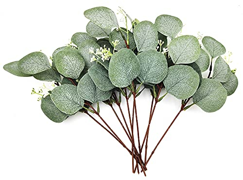 Künstliche Pflanzen, Künstliche Eukalyptus Pflanzen Zweige, künstlichen Blumen Blättern, dekorative Kunststoff Efeu Pflanzen für Garten, Schlafzimmer, Tischdeko Kommunion Deko - 14 Bündel