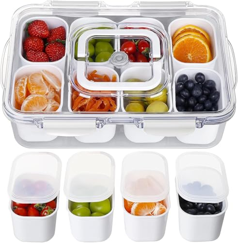 Greentainer Snack Schalen Dish mit Deckel |Servierplatte Set mit 8 Schalen- Wiederverwendbar Servierschalen & Auslaufsicher Serving Tray-Quadrat Snack Teller für Veggie Obst Candy Gemüse| Weiß