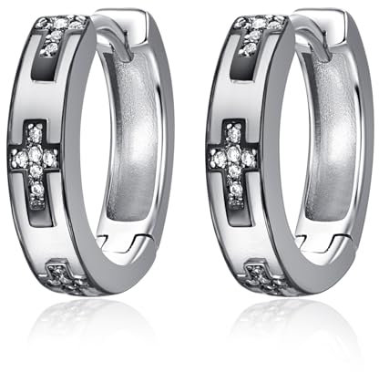 Unisex Creolen 925 Sterling Silber Wikinger Rune Schlafen Kreolen Ohrringe Ohrring Ohrschmuck Geschenk für Männer Frauen (CZ kreuz Creolen)