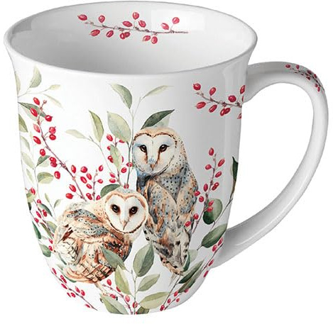 Ambiente kaffekopp tekopp mugg 0,4 l fint ben Kina porslin ugglepar på vintern vinterkopp