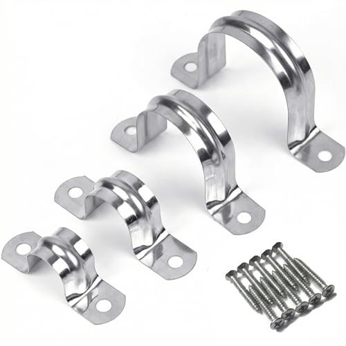 30PCS 1 inch Stainless Steel Conduit Clamps, 2 Holes Cable U Bracket Pipe Clamp, fits 3/4 pipe (NPS),Metal U Clamp Strap Tension Clips for Pipe Fixing on Various Surfaces (25mm)- with 20 Screws