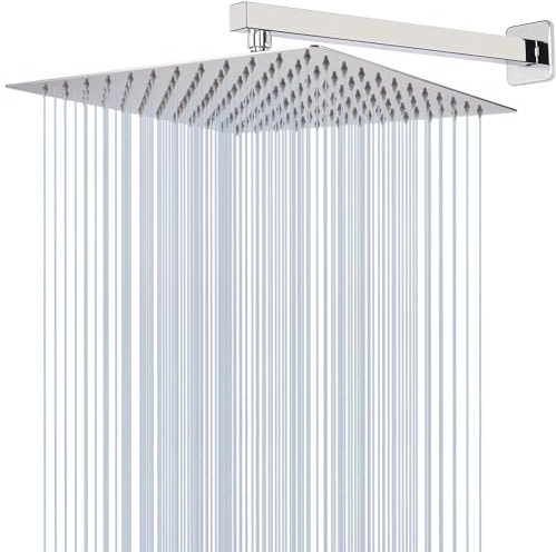 Soffione Doccia Katezon a Pioggia ad Alta Portata da 30 cm con Braccio da 40 cm, Soffione Quadrato in Acciaio Inox, Ugelli Autopulenti in Silicone, Montaggio Universale a Parete e a Soffitto (Cromo)