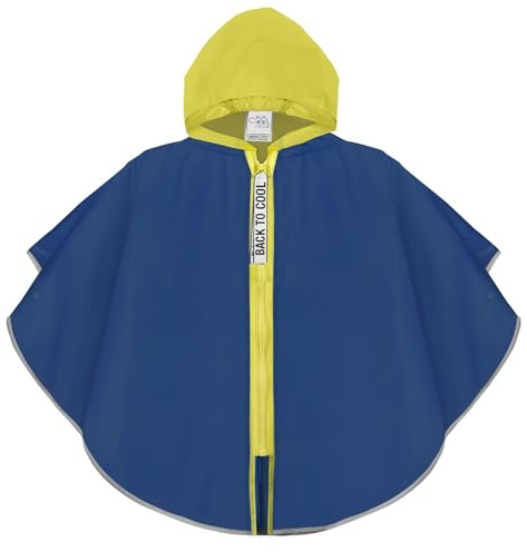 PERLETTI Poncho Antipioggia Bambino con Cerniera - Mantella Pioggia Impermeabile Bambini Scuola Materna con Cappuccio - Mantellina Bimbo 3 4 5 6 Anni Profili Catarifrangenti Colorata (Blu, 3-6 Anni)