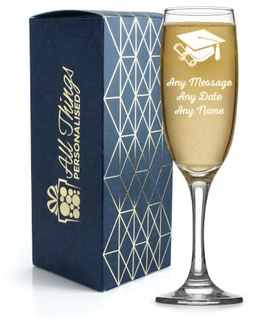Flute da champagne per lauree, in vetro con incisione personalizzata con nome e messaggio, regalo di laurea per lei o lui, bicchiere da tostatura da 210 ml, in confezione regalo