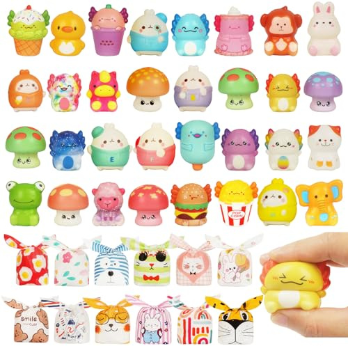 GUDOTRA 64 Piezas Regalos 32 Squishy Animales Toys y 32 Bolsitas Cumpleaños Infantiles de Conejo Detalles Cumpleaños Niños Juguetes Antiestrés Regalos Cumpleaños Niños Colegio