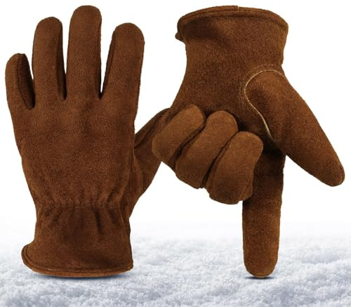 OZERO Winter Arbeitshandschuhe Schnee Dicke Lederhandschuhe Extra Grip Flexibel Warm für Arbeitsschutz Unisex