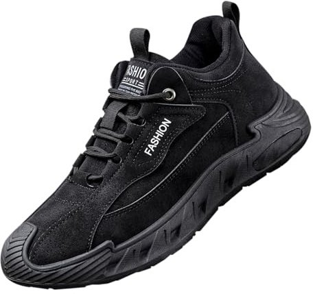 Generisch Sneaker da uomo, con suola spessa, per sport e attività all'aperto, per il tempo libero, sportive, scarpe da ginnastica, comode, antiscivolo, con lacci, Nero , 47 EU