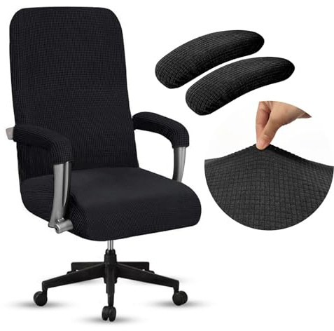 ZOCONE Ajustable Funda Silla Oficina con Fundas para Brazos Elástica Universal Funda Silla Escritorio con Cremallera y Correas Elásticas, para Proteger contra el Polvo y Protección (Negro)