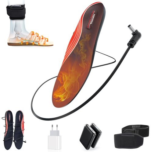Beheizbare Einlegesohlen, Rtdep Heizsohlen für Schuhe mit 6000mAh Akku, 4 Heizstufen Wärmesohlen, Beheizbare Sohlen für Herren Damen, Fußwärmer Wärme Thermosohlen für Jagd, Angeln, Camping(S)