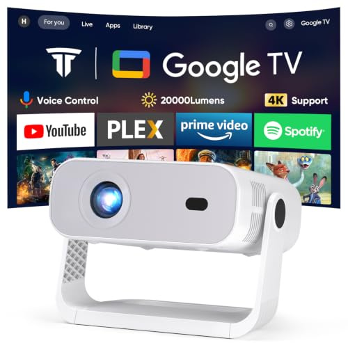 Wielio Proyector de Google TV 2026, aplicaciones integradas, nativo 1080P 4K, compatible con WiFi 6, Bluetooth 5.2, 20000 lúmenes, bajo ruido de ventilador (<30 dB), proyector de cine en casa para iOS