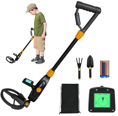 RNPKZ Metal Detector Bambini, Impermeabile IP68 Metal Detector per Bambini, Metal Detector con Display LCD & Indicazione Sonora, Dotato di Bobina di Ricerca,per Bambini Principianti (con Zaino e Pala)