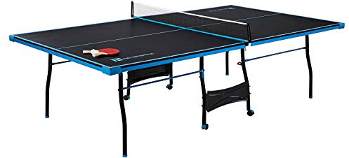 MD Sports Table Tennis Set, Regulation Ping Pong Table with Net, Paddles and Balls (8 Pieces) - Black & Light Blue
