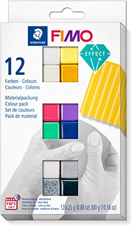 STAEDTLER 8013 C12-1 FIMO Effect Oven Hardening Modelling Clay - Assorted Colours (Pack of 12 x 25g Blocks)