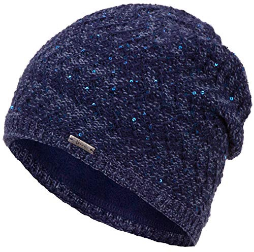Faera Wintermütze Mütze Damen Pailletten warm gefüttert Wintermütze Mädchen Frauen Fleecefutter Winter Strickmütze Beanie, Farbe:Marineblau