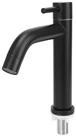 TOPINCN Black Modern Stainless Steel Wrench Type Bathroom Basin Sink Faucet Single Cold Water Tap Faucet with Hose