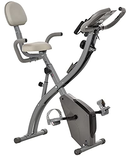 HOMCOM Vélo d'Appartement Pliable 4-en-1 - Ergomètre Magnétique Silencieux pour Maison avec Cordes de Résistance - Sport Maison et Cardio-training avec Roulettes, Selle Confort et LCD, Max 120kg, Gris
