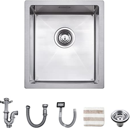 TORVA 38 x 43 x 23 cm, lavello da cucina incasso/sottopiano, spessore 1,5 mm, in acciaio inox, rettangolare, con vasca singola profonda, resistente e delicato, argento